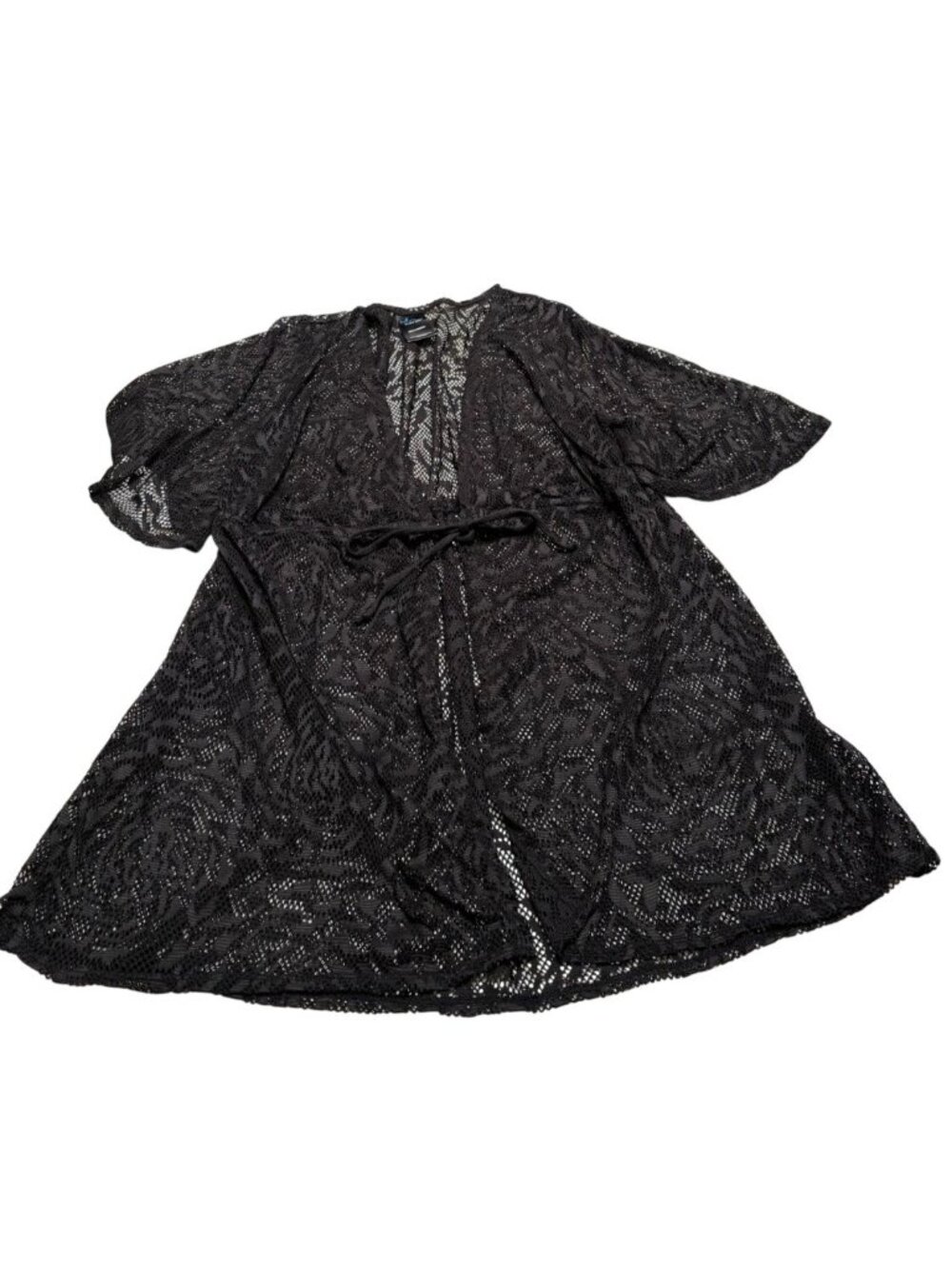 Catalina Black Lace Swim Cover Up Sheer Kimono 2X Plus Size Beachwear Layering